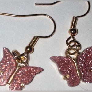 Pink glittery butterfly earrings